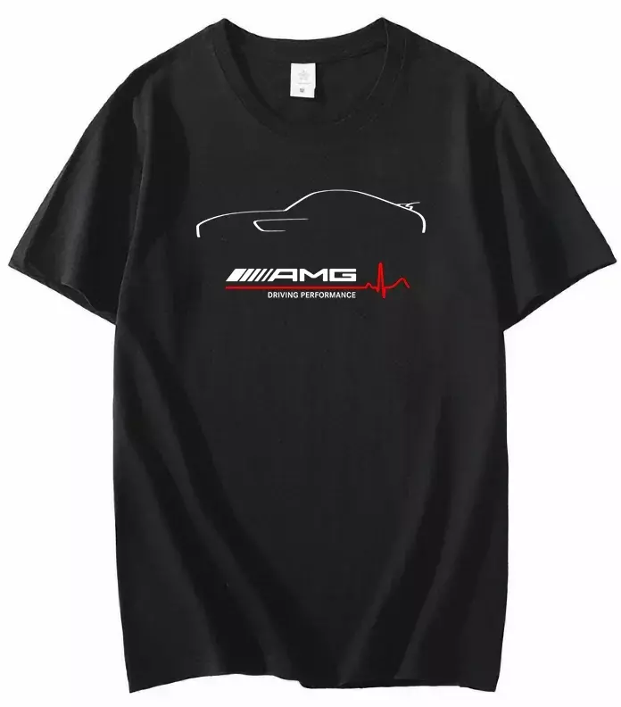T-shirt masculina A-AMG-G Graphic, confortável, de alta qualidade, linha vermelha, logotipo de 2 cores, 100% algodão