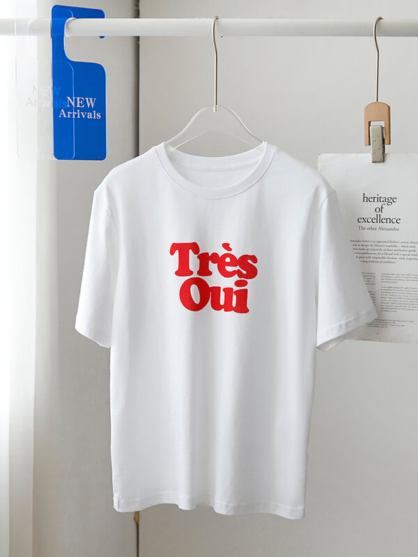 Camiseta feminina de algodão orgânico com gola redonda, camiseta feminina casual feminina, tops de manga curta com compartimento parisiense, verão, vintage, 2022