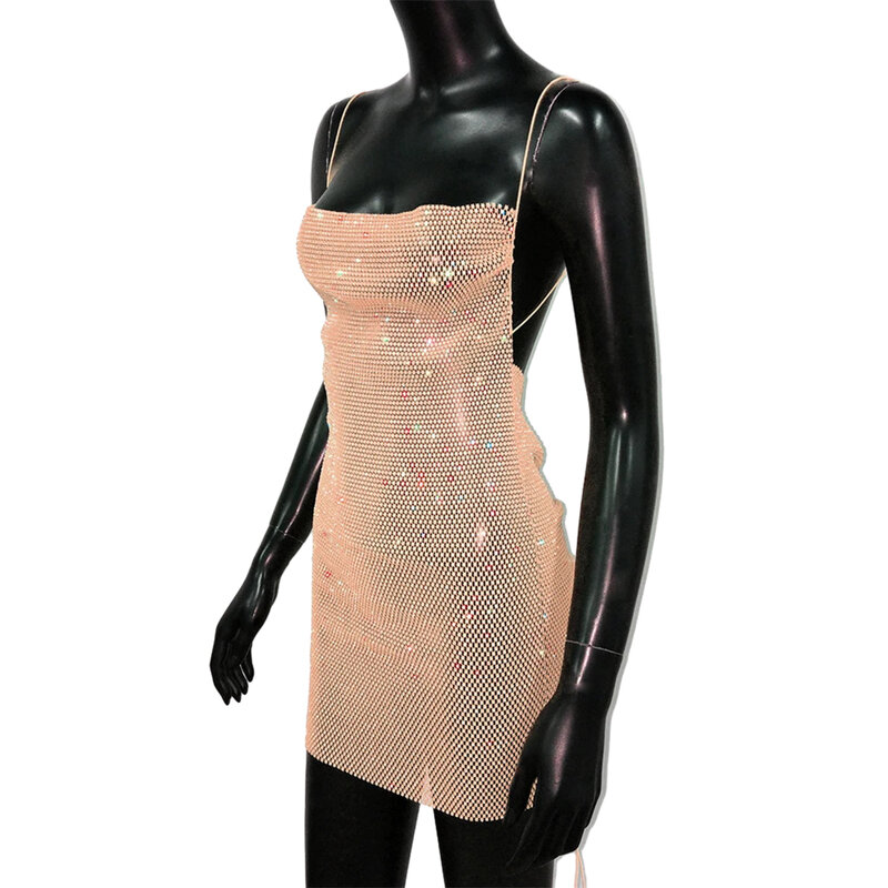 Women's Sleeveless Glitter Dress Low Cut Backless Low Cut Backless Spaghetti Strap Chic Maxi Dress Streetwear Party Dresses