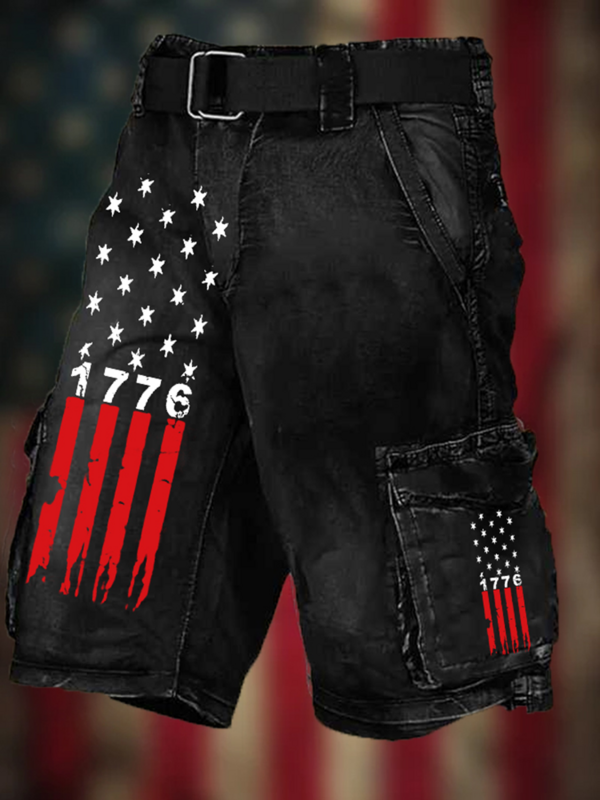 Men's Vintage Lndependence Day Flag 3d Printed Overalls Fashion Casual Plus Size Shorts Summer