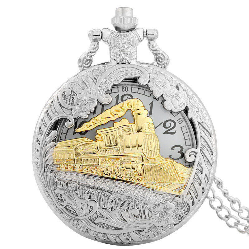 Horloge évidée en bronze pour hommes et femmes, montre de poche à quartz antique, lomatéritive Steam Train, collier pull, cadeau de montre, JOGift