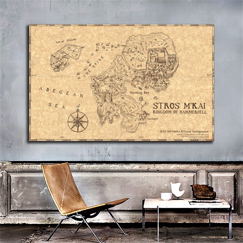 Retro Map Non-woven Canvas Painting Wall Art Poster Decorative Prints Unframed Pictures Living Room Bedroom Home Decoration