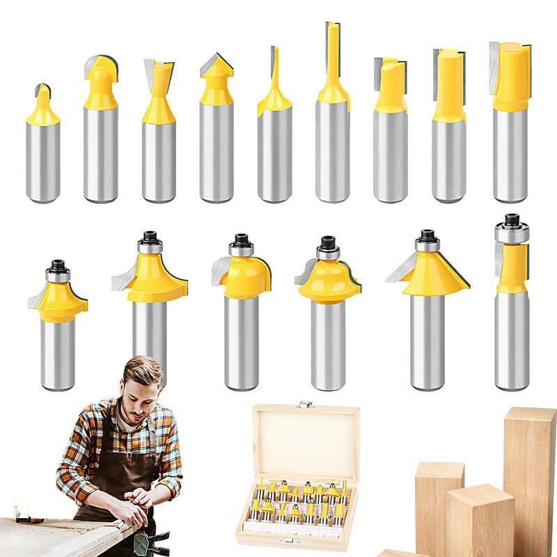 Router Bits For Woodworking 15PCS Multifunctional Alloy Woodwork Tools Portable Router Bits With Storage Box Long-lasting Tools