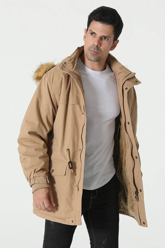 Men's new cashmere and thick coat men's cotton hooded cotton-padded jacket cold resistant medium long cotton-padded jacket