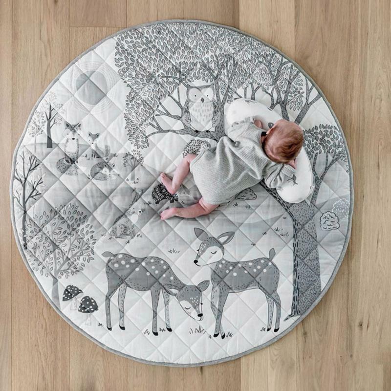 Couverture rampante pliable pour enfants, tapis de jeu confortable et doux en coton rembourré de 95cm de diamètre pour chambre de bébé