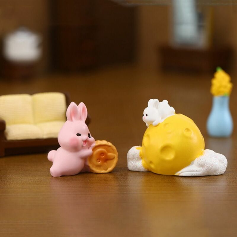 Boneka dekorasi kelinci setengah musim gugur gaya Tiongkok bentuk kelinci dekoratif/kue bulan patung kelinci Resin Mini