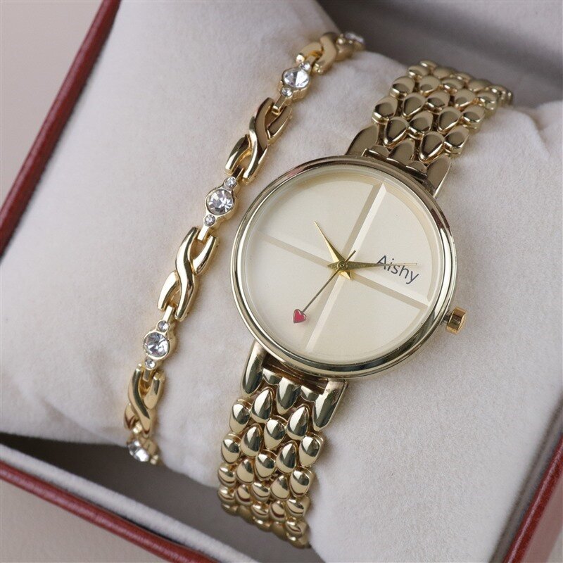 Jam tangan wanita 2023 tahun dan kotak gelang untuk anak perempuan hadiah ulang tahun Valentine jam tangan wanita berkualitas tinggi dengan Set gelang dan kotak