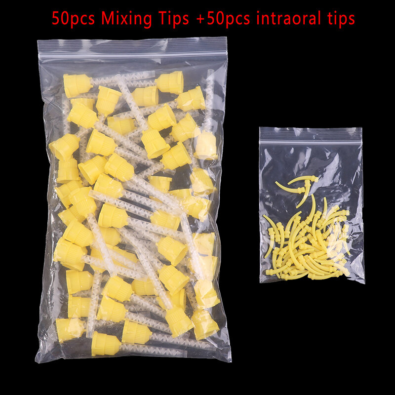 50/100Pcs Tandheelkundige Materialen 1:1 Siliconen Rubber Transport Mengen Hoofd Wegwerp Indruk Nozzles Mengen Tips