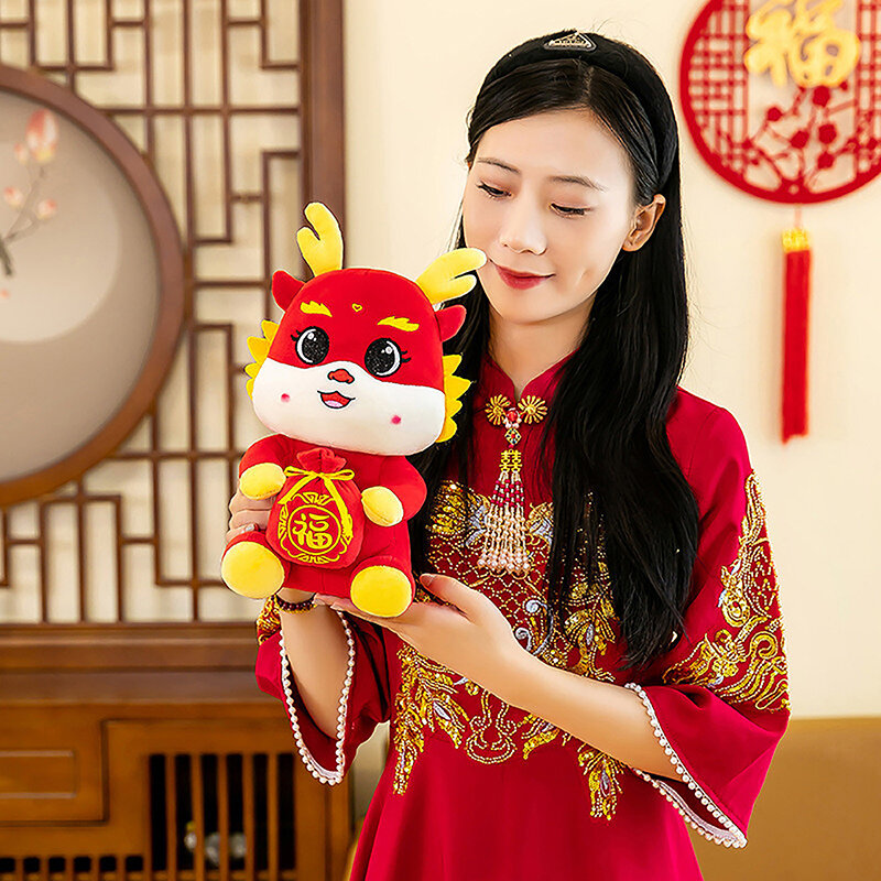 1pc Creative Chinese Dragon Plush Toys Soft Stuffed Animal Dolls For 2024 New Year Mascot Decoration Kid Child Gifts