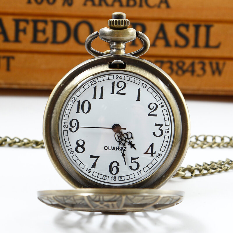 Reloj de bolsillo de cuarzo tallado de araña para hombres, reloj de cadena de collar Vintage hueco, moda creativa