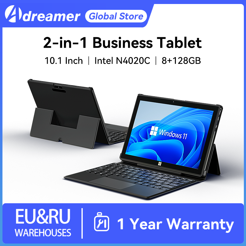 Adreamer Winstablet10 10.1นิ้ว Windows 11แท็บเล็ต PC Intel N4020C 2 in 1 Office Notebook 8GB RAM 128G SSD Tablet พร้อมคีย์บอร์ด