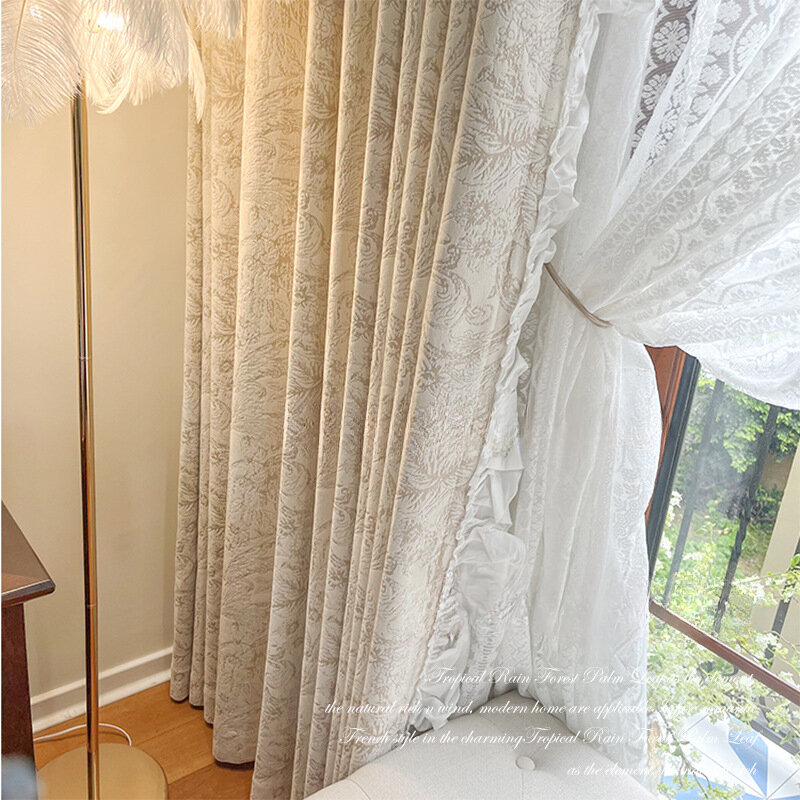 Молочный чай цвет французское кружево ретро романтическая утолщенная синельная ткань жаккардовые шторы для спальни гостиной