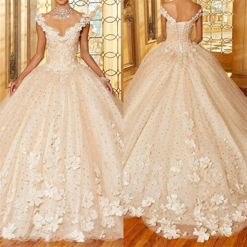 Vestido Quinceanera frisado bordado, 3D Florals Ballgown, Vestidos De Coquetel, 2023