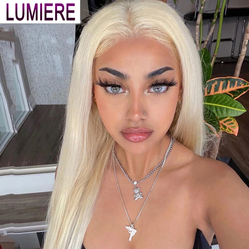 Lumiere-Perruque Lace Front Remy Naturelle Sans Colle, Cheveux Lisses, Couleur Blond Miel, HD 13tage, Pre-Plucked, 613, pour Femme