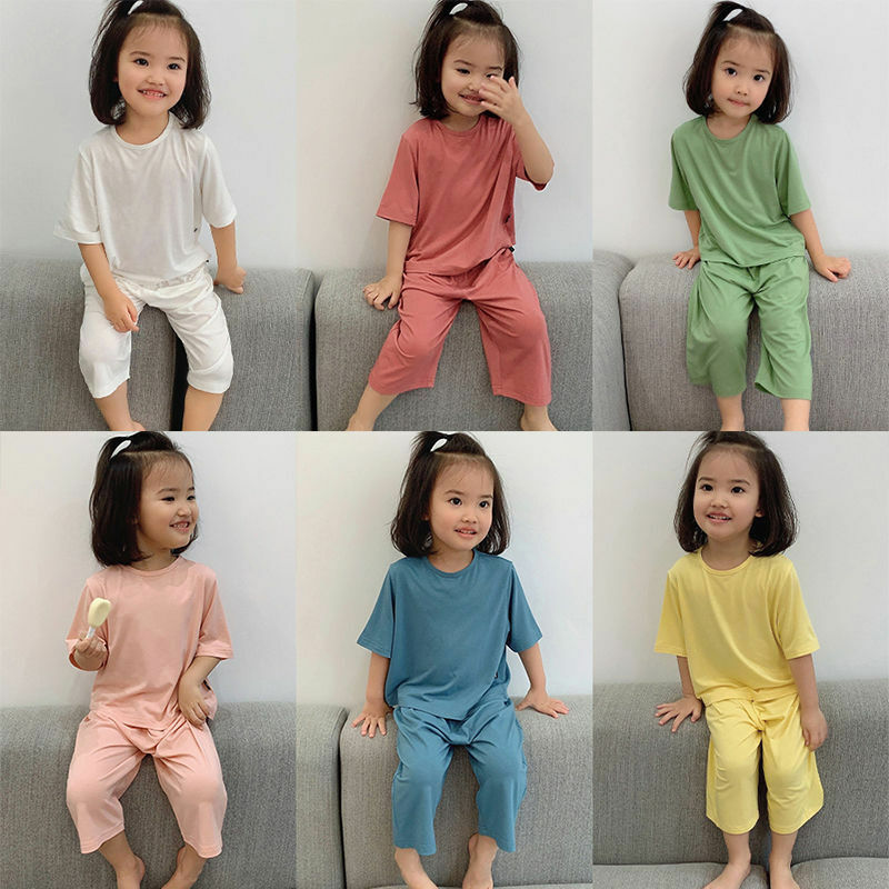 Kids Pajama Sets Modal Air Conditioning Clothing Summer Loose Thin Soft Girls and Boys Baby Pajamas Home Wear Baby Sleepwear