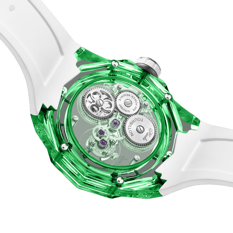 Haofa นาฬิกา Tourbillon แบบหรูหราเคสไพลินเต็มรูปแบบคริสตัลใสนาฬิกากลไกสำหรับผู้ชายนาฬิกาข้อมือแบบแมนนวล2388