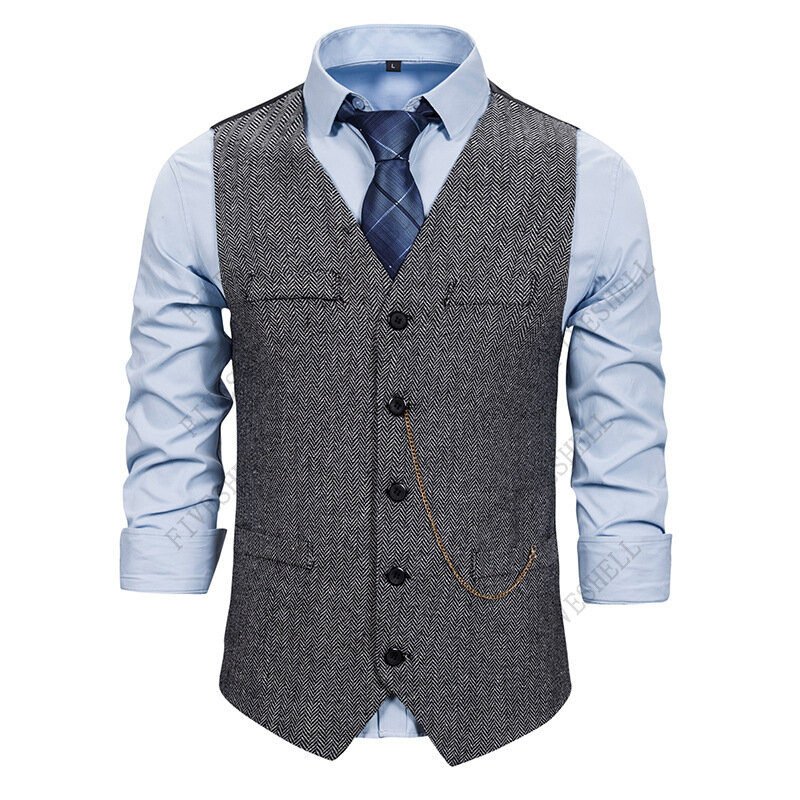 Chaleco de Tweed de espiga para hombre, traje de negocios informal sin mangas, esmoquin de boda