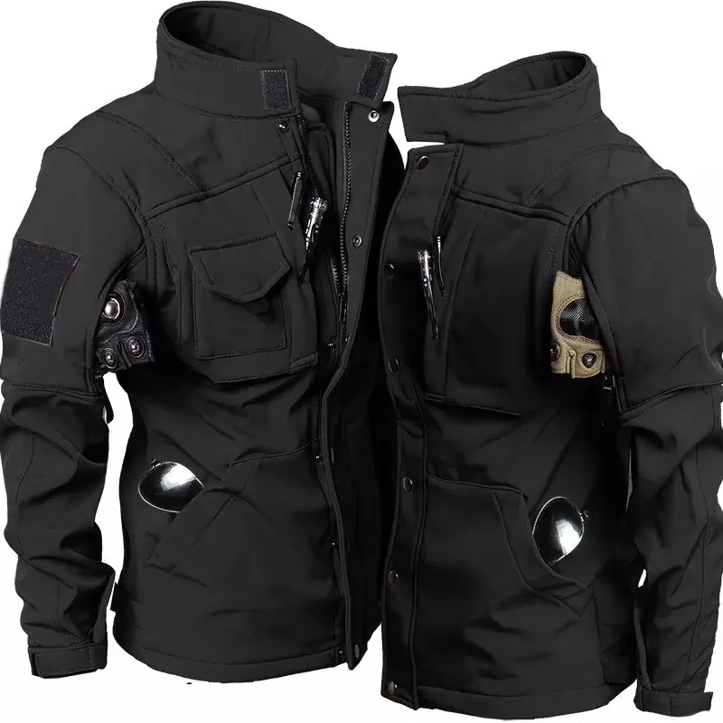 Military Shark Skin Soft Shell Sets Men Winter Multi-pocket Wear-resistant Fleece Warm Jackets+Army Waterproof Pants 2 Pcs Suits