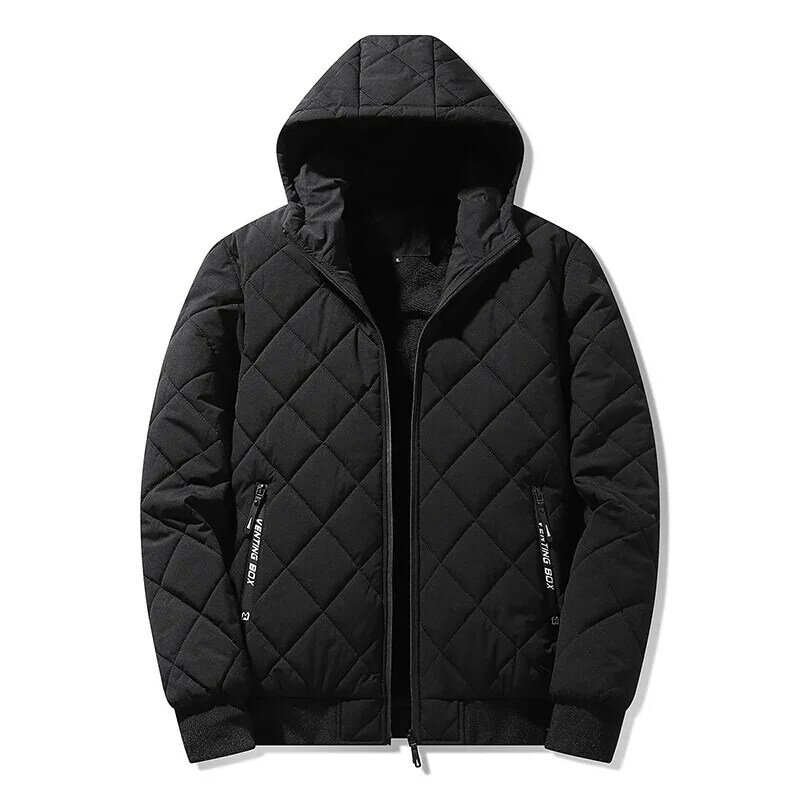 Jaqueta de algodão acolchoada masculina com capuz, textura losango, Parkas casual, roupas da moda, tamanho grande, outono inverno, 4XL