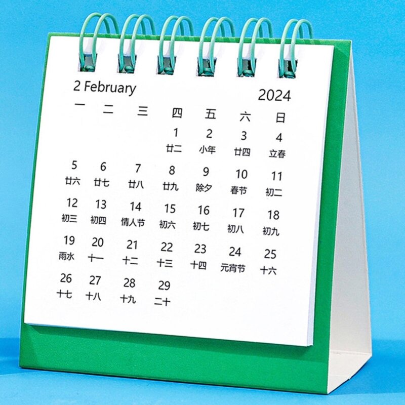 Calendario de escritorio de dibujos animados K92F 2024, bonito soporte con tapa, planificador mensual, decoración para el hogar