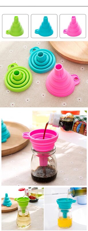 Eco Collapsible Silicone gel Funnel  Top Seller New Products Kitchen Accessories Oil Vinegar Seasoning Water Juice Funnels 3 PCs