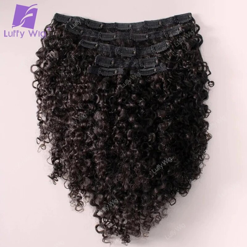 3c 4a афро кудрявые накладные человеческие волосы для наращивания, настоящие бразильские волосы без повреждений, заколка для волос, Искусственные черные женские волосы, Luffywig