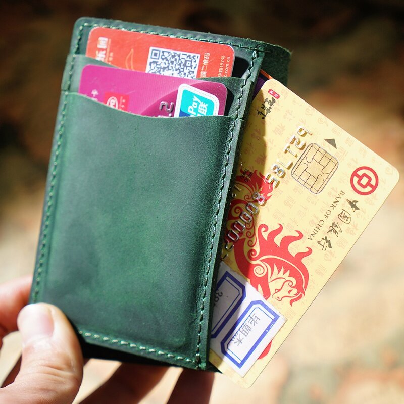 GENODERN Credit ID Card Holder for Men Vintage Crazy Horse Leather Card Case Business Women Slim Card Wallets