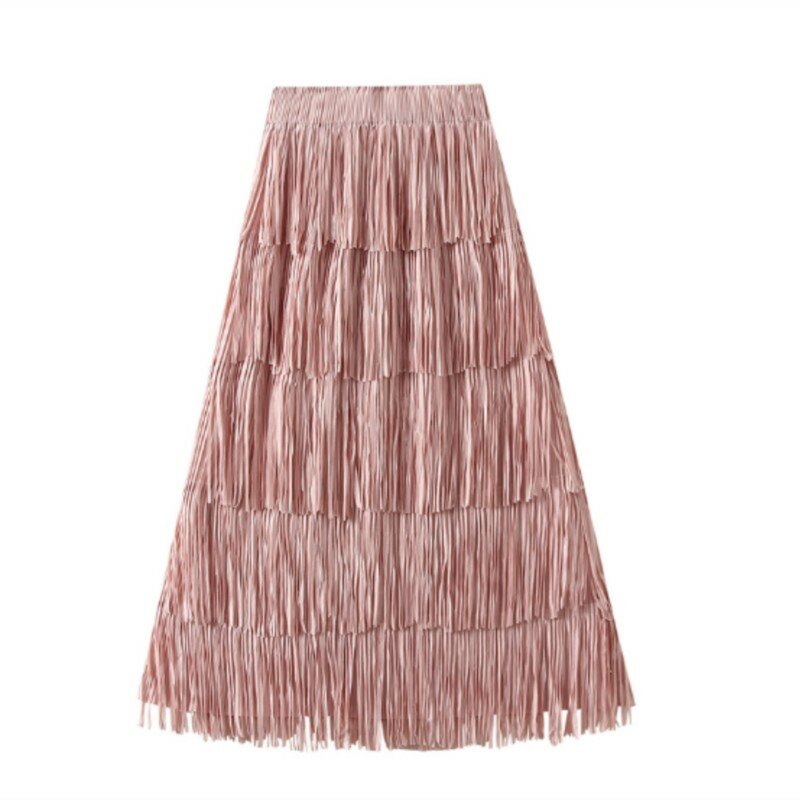 Женская плиссированная юбка с бахромой в стиле пэчворк, летняя Новинка, жареная уличная маленькая темпераментная юбка, облегающая юбка средней длины, подходящая ко всему