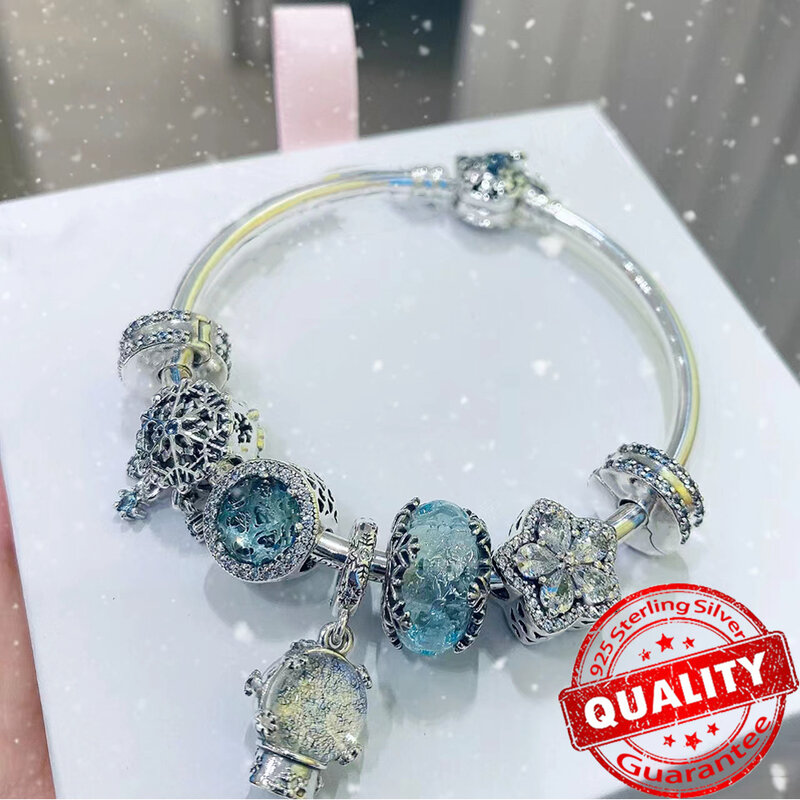 Penjualan laris 925 perak murni kepingan salju bola salju jimat menjuntai cocok asli gelang manik manik DIY membuat perhiasan wanita