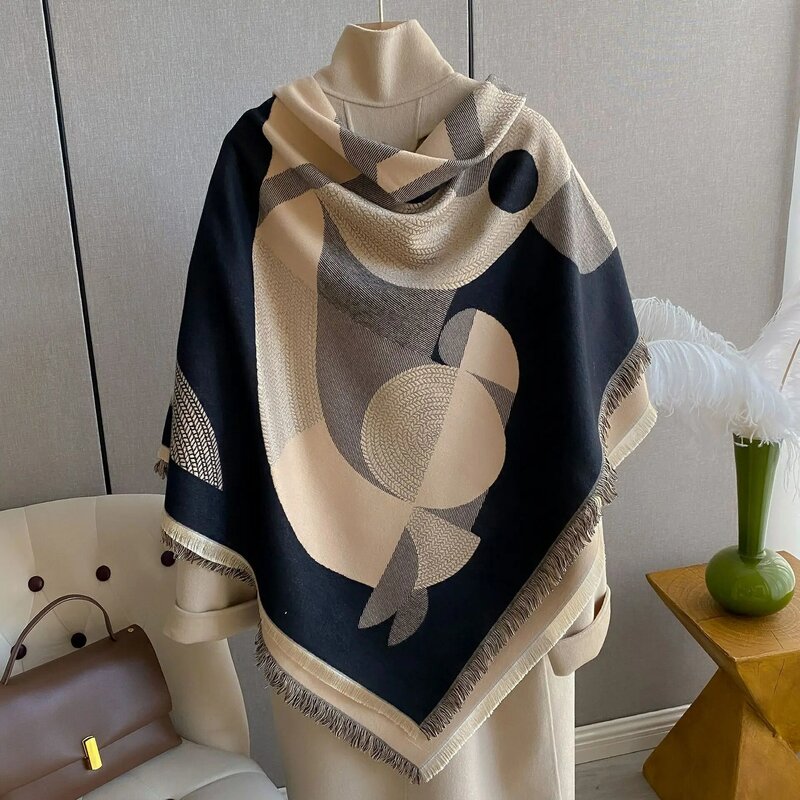 2023 프린트 모조 캐시미어 여성용 스카프, 고급 식물 꽃 두꺼운 따뜻한 숄 패션, 통근자 목 보호 스카프