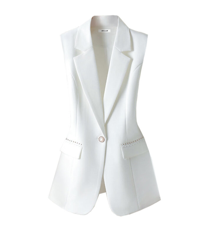 2024 New Women Sleeveless Jacket Coat Long Vest Blazer Formal Work Ladies Office Vintage Slim Suit Waistcoat Female Oversize