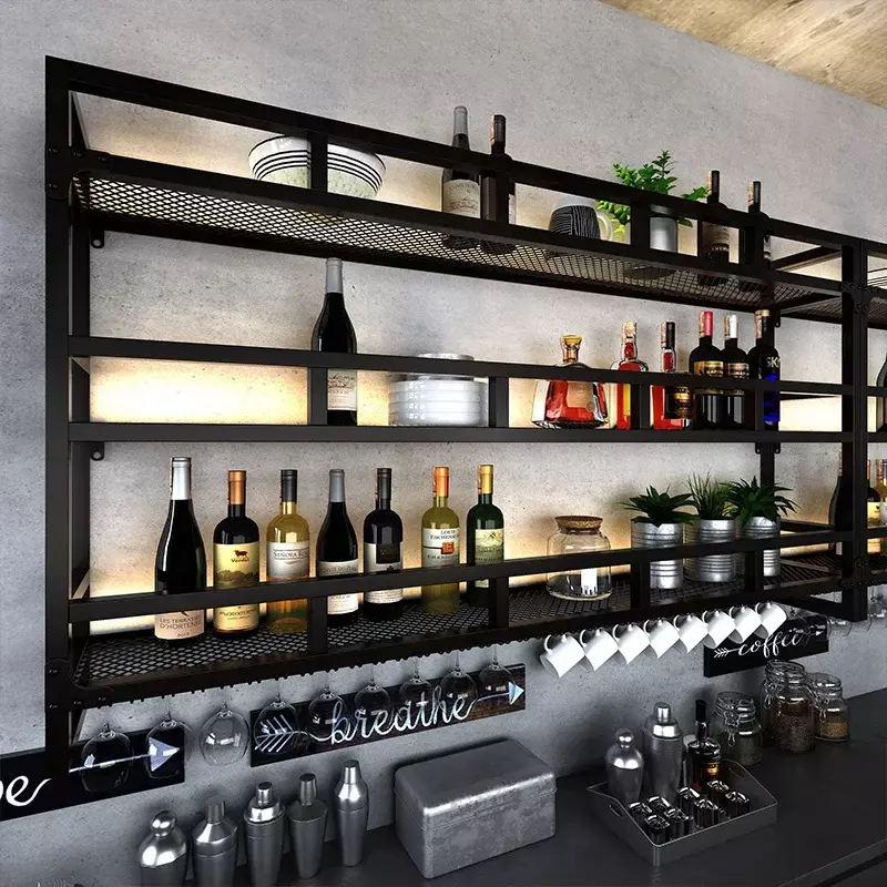 Cellar Display Wine Cabinet, Metal Buffet Liquor Wine Racks, Wall Mounted Storage, Cozinha e Hotel Móveis