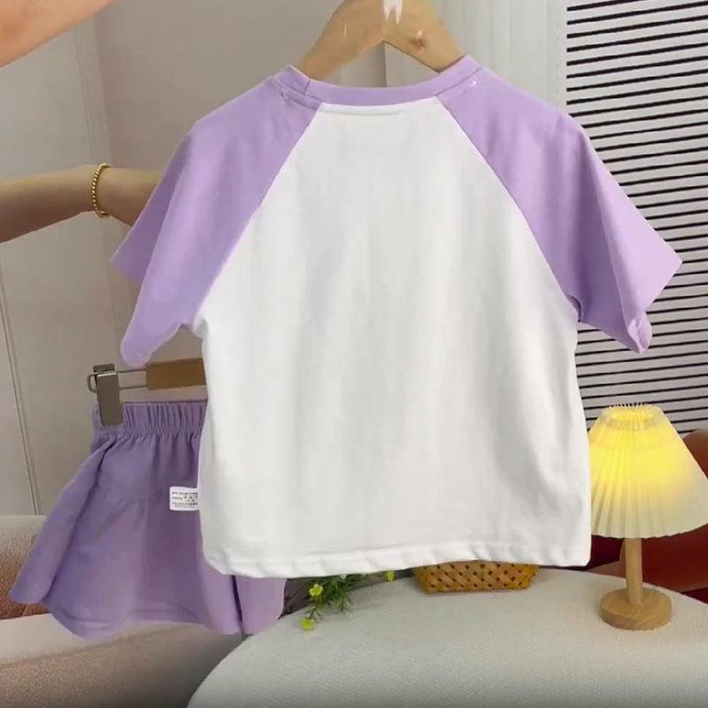 Sanrios Kinder Sommer Kurzarm Anzug Kuromi Cartoon Baumwolle T-Shirt Shorts zweiteilige Set lässige Tops niedlichen Culottes Geschenk