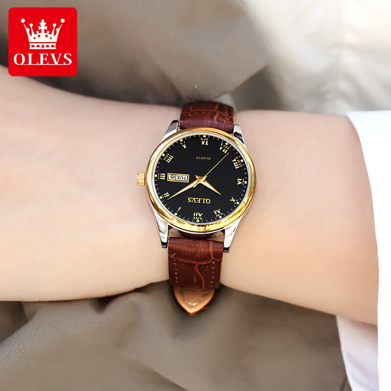 OLEVS-Relógio Quartzo Impermeável de Aço Inoxidável Feminino, Elegante Relógio de Pulso, Luminoso, Data Semana, Moda, Ladies