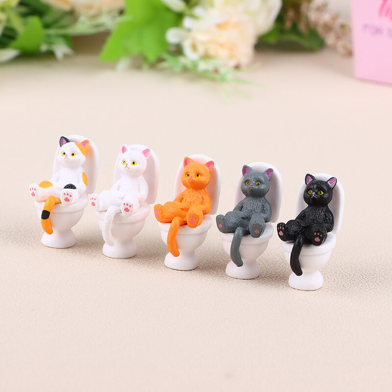 1 buah miniatur patung kucing seri Toilet patung kucing lucu tahan lama bagus untuk dekorasi rumah boneka Mini kantor