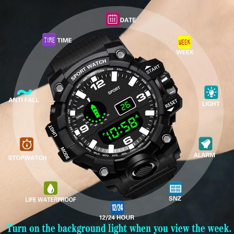 Montre électronique LED pour hommes, montres-bracelets, bande de silicone, grand écran, affichage du numéro, sports de plein air