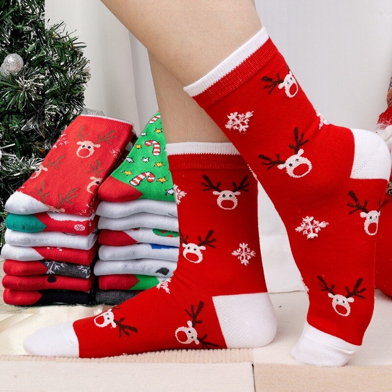 Модные женские носки, милые зимние носки с оленем, забавные носки средней длины, милые зимние плотные теплые носки для новогодних и рождественских подарков Unisx