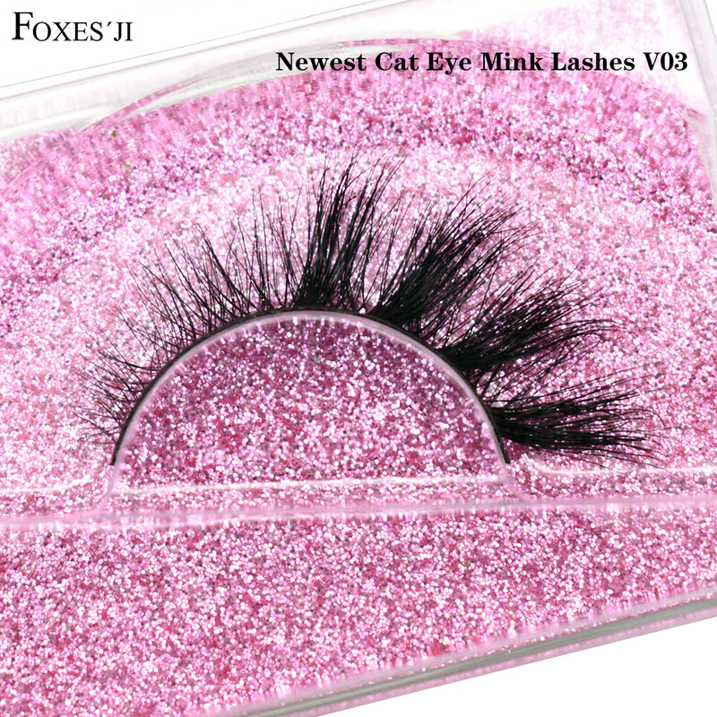 FOXESJI Mink Eye Lashes False Eyelashes Extensions Full strip Fluffy Cat Eye Eyelashes Soft Wispy Thick Dramatic Mink Lashes