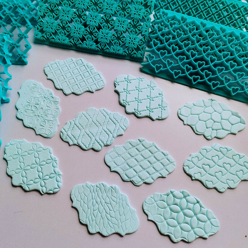 Polymer Clay Brinco DIY Textura Fazer Emboss Stamp Clear Profunda Impressão Bark Lattice Flower Pattern Handmade Jewelry Craft Tool