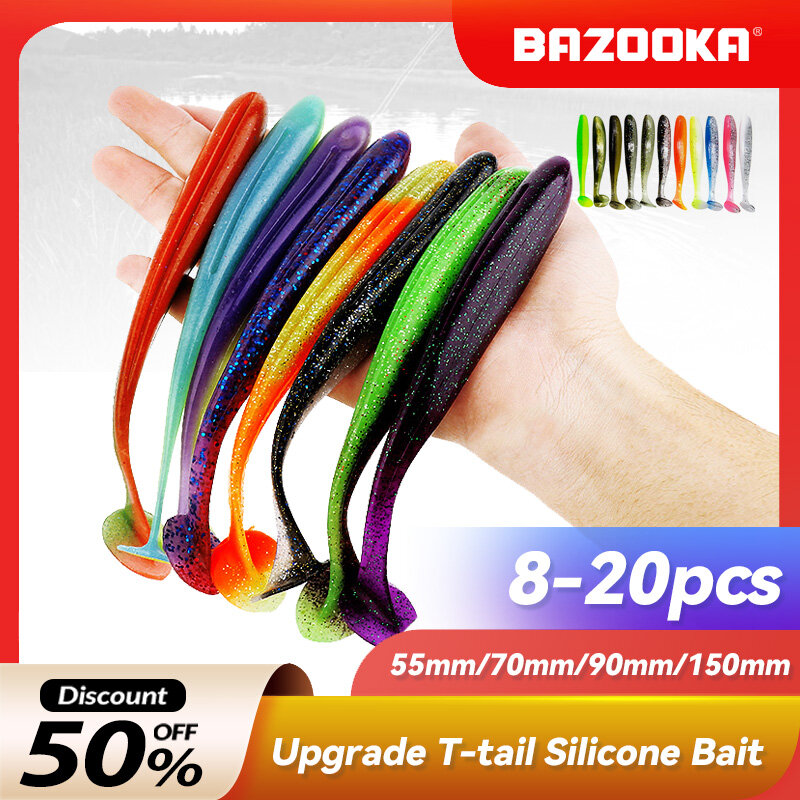 Bazooka-señuelo suave de silicona para Pesca, cebo grande de 90, 100mm, cola en T, delineador fácil, Wobbler, Swimbait, trucha, Lucio, lubina, Invierno