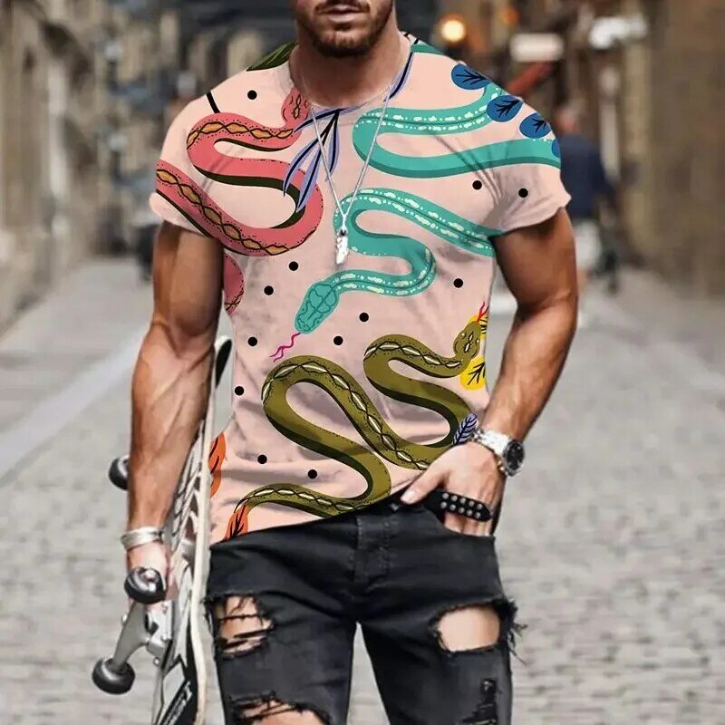 Herren bekleidung Cartoon Schlangen muster Sommer 3d gedruckt T-Shirt Mode lässig kreative atmungsaktive Herren Kurzarm T-Shirt