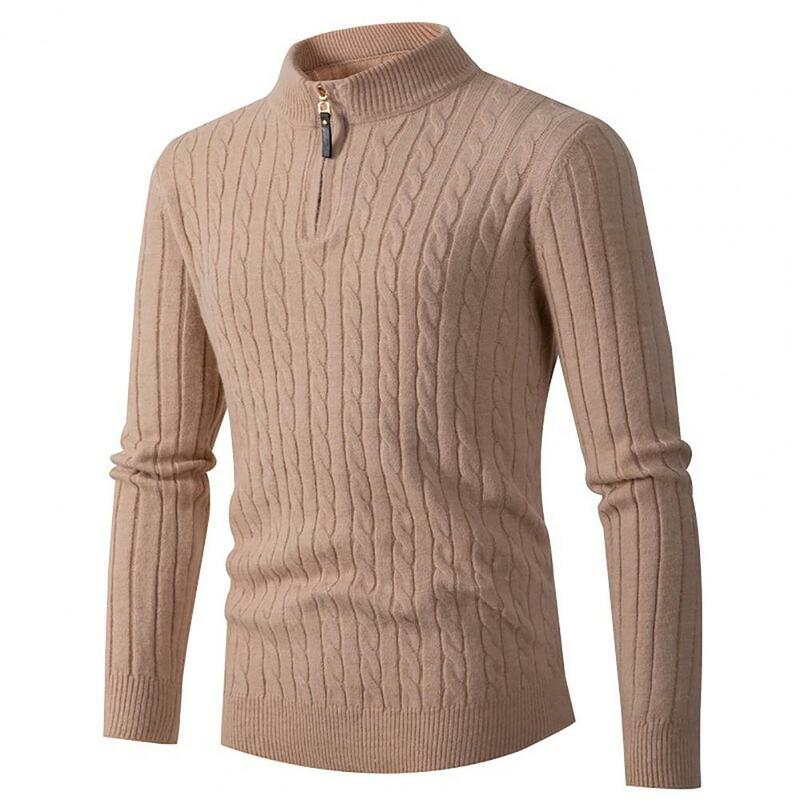 メンズ厚手のセーター,ジッパー付きハーフカラー,ツイストパターン,無地,スリムフィット,カジュアル,日常着
