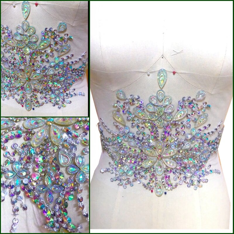 Bi.dw。m-ラインストーンで飾られた緑の刺crystalイヤリング,結婚披露宴用のソーイングアクセサリー,ウエストの腹の装飾,22x35cm