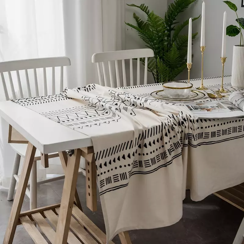 Geometric Tablecloths Cotton Linen Farmhouse Rectangle Printed Boho Washable Table Cover for Kitchen Dining Tabletop Decorations