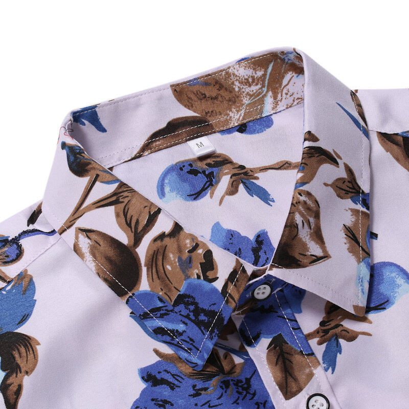 男性用の大きいサイズのプリントシャツ,ビーチでのレジャー用の花柄のブラウス,半袖のラペル,ファッショナブルなデザイン,夏