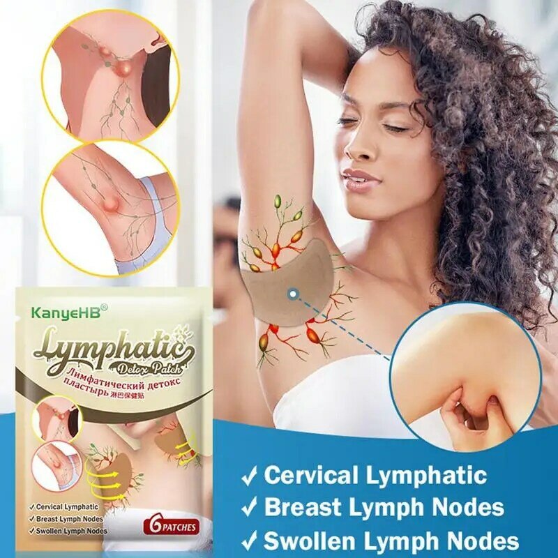 6pcs Herbal Armpit Lymphatic Health Patches Breast Neck Anti-Swelling Lymph Node Treat Pads Chinese Plaster Health Care