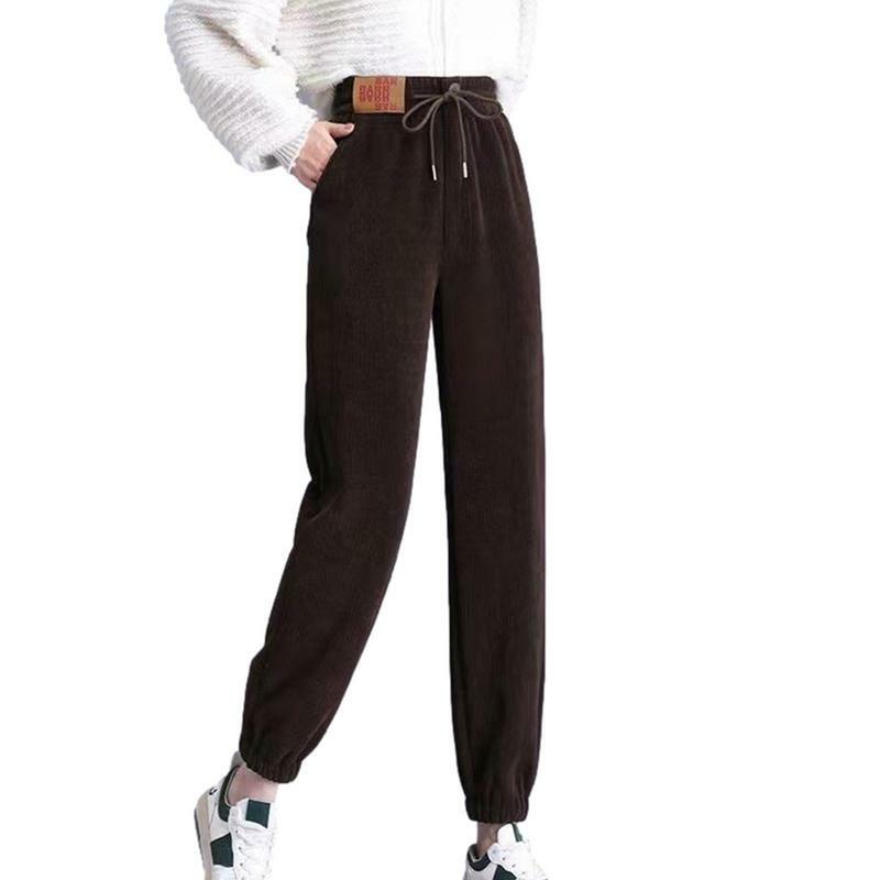 Женские спортивные брюки с флисовой подкладкой, толстые вельветовые спортивные штаны с флисовой подкладкой и высокой талией, флисовые брюки для бега