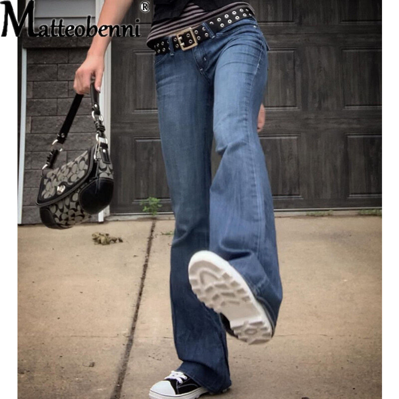 Jeans a vita media da donna di moda eleganti pantaloni dritti svasati Casual Streetwear pantaloni donna autunno inverno in cotone lavabile 22