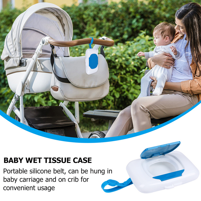 Dispenser tisu basah portabel 2Pcak, wadah tisu bayi dapat diisi ulang, Dispenser tisu perjalanan luar ruangan