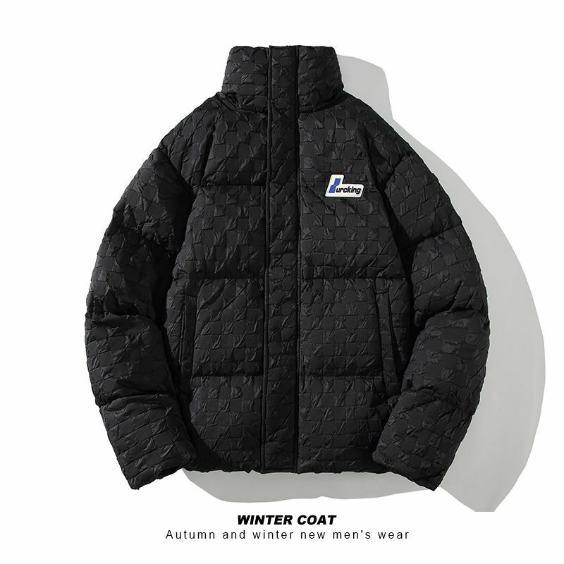 Cappotto invernale da uomo colletto alla coreana allentato High Street giacca imbottita in cotone americano etichetta giacche imbottite in cotone di grandi dimensioni novità